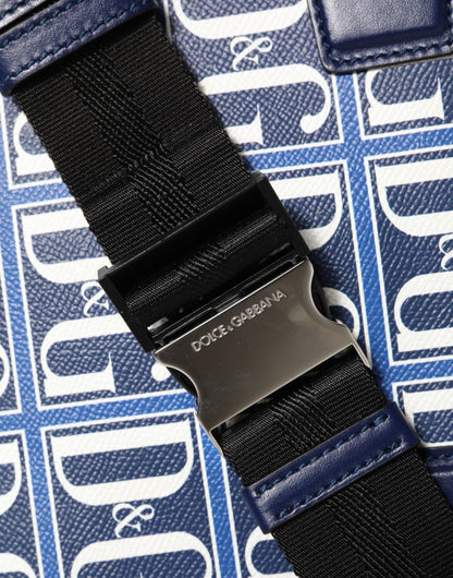 Dolce &amp; Gabbana Blau-weiße Leder-Umhängetasche mit D&amp;G-Logoplakette