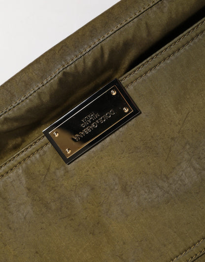 Dolce &amp; Gabbana – Dunkelgrüne Borse-Tasche aus Nylon mit Logo-Plakette und Schultergurt