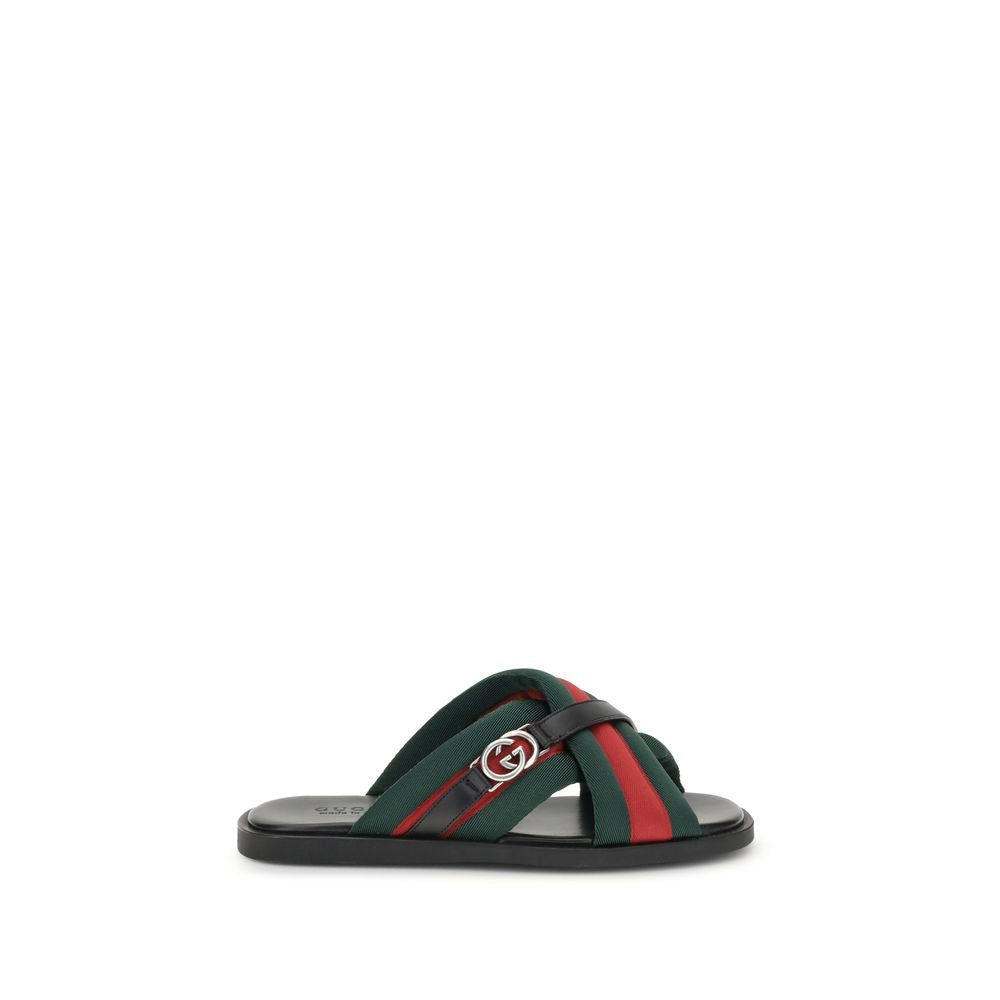 Gucci Web-Sandalen mit ineinandergreifendem GG
