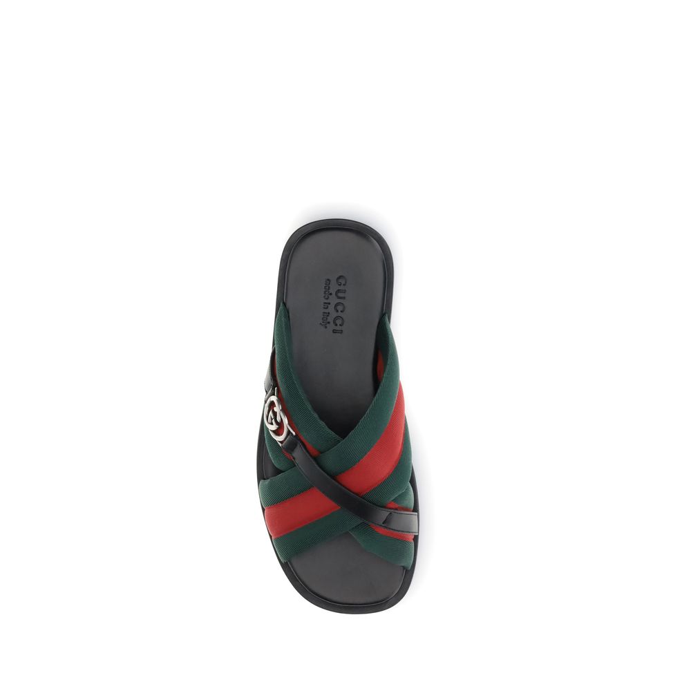 Gucci Web-Sandalen mit ineinandergreifendem GG