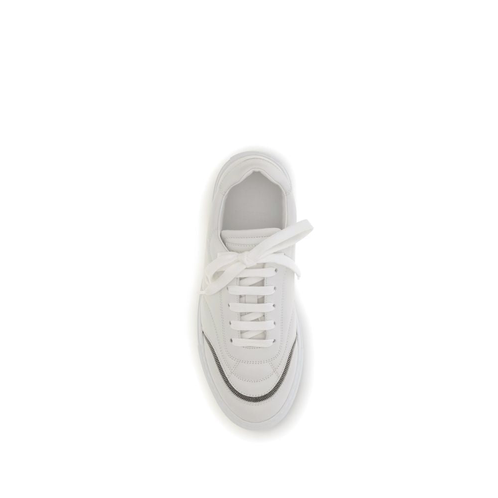 Brunello Cucinelli White Calf Leather Bos Taurus Low Top Sneakers