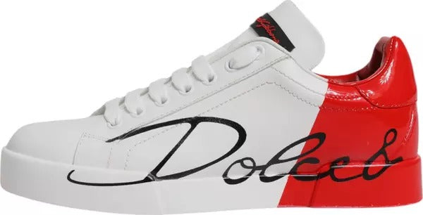 Dolce &amp; Gabbana Weiß Rot Logo Portofino Sneakers Schuhe