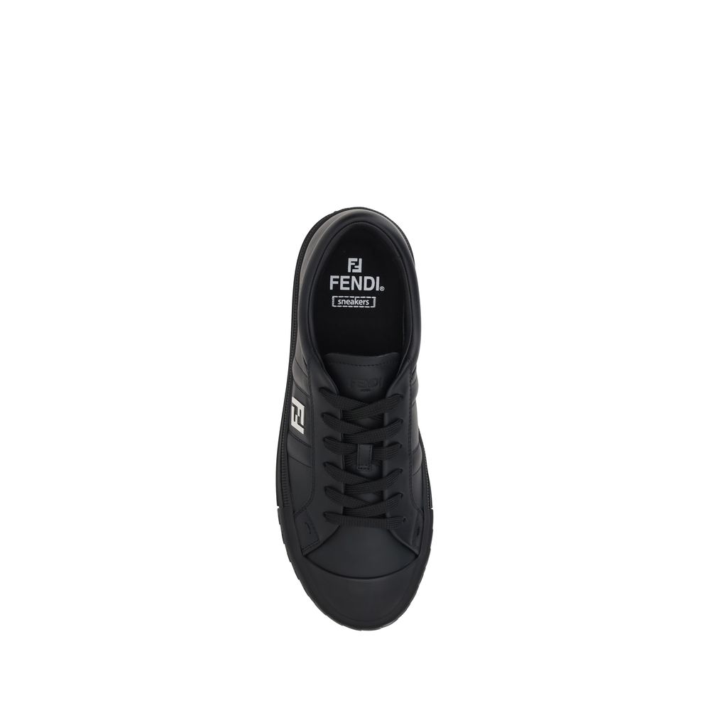 Fendi Schwarze Kalbsleder Bos Taurus Sneaker