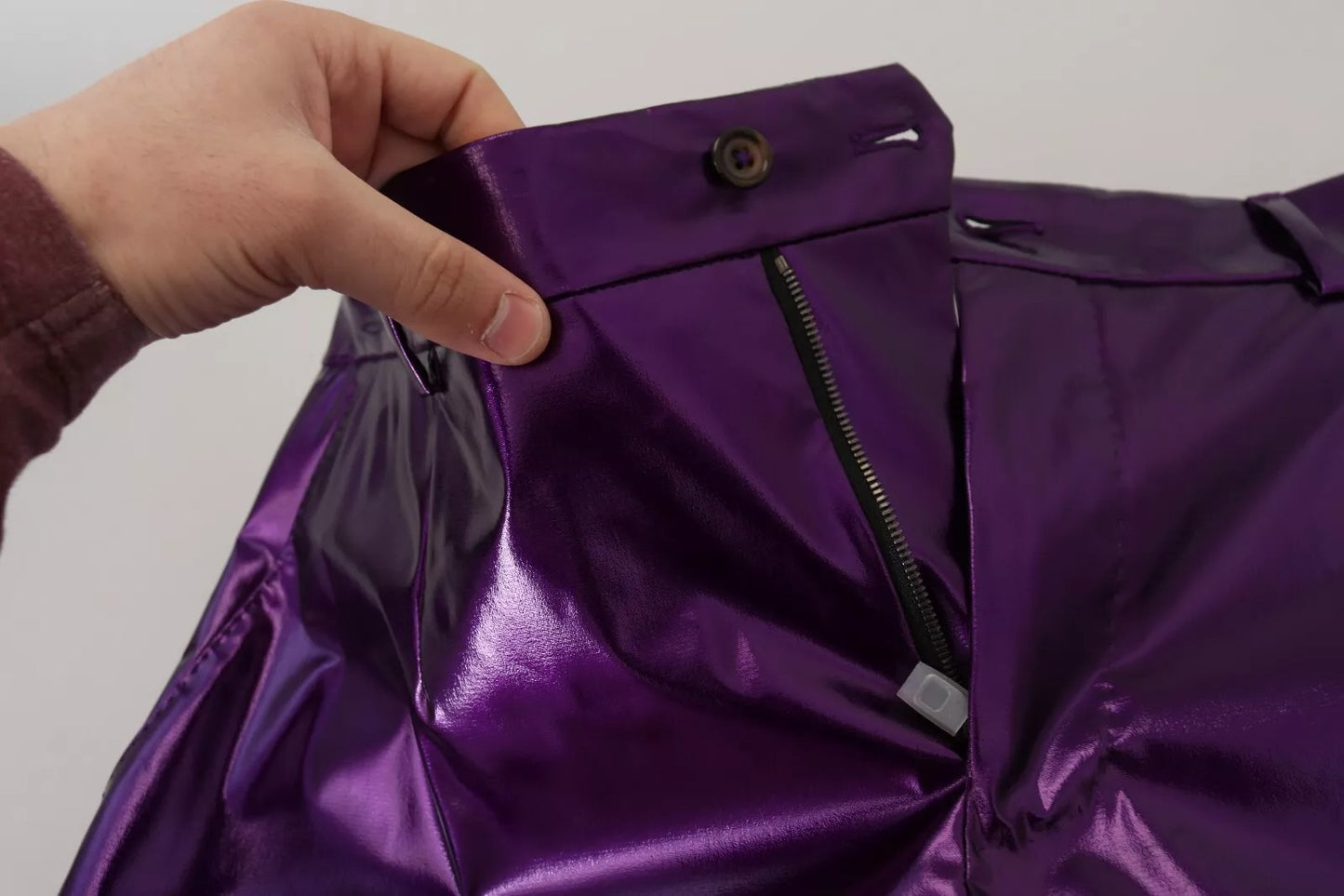 Dolce & Gabbana Purple Metallic Nylon Straight Trouser Pants