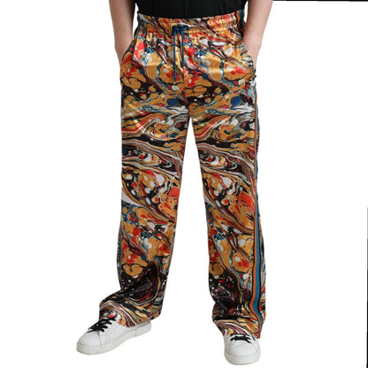 Dolce &amp; Gabbana – Satinhose mit mehrfarbigem Marmor-Print