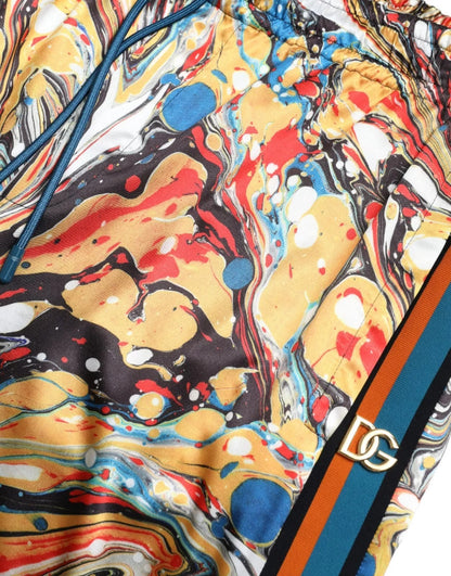Dolce &amp; Gabbana – Satinhose mit mehrfarbigem Marmor-Print