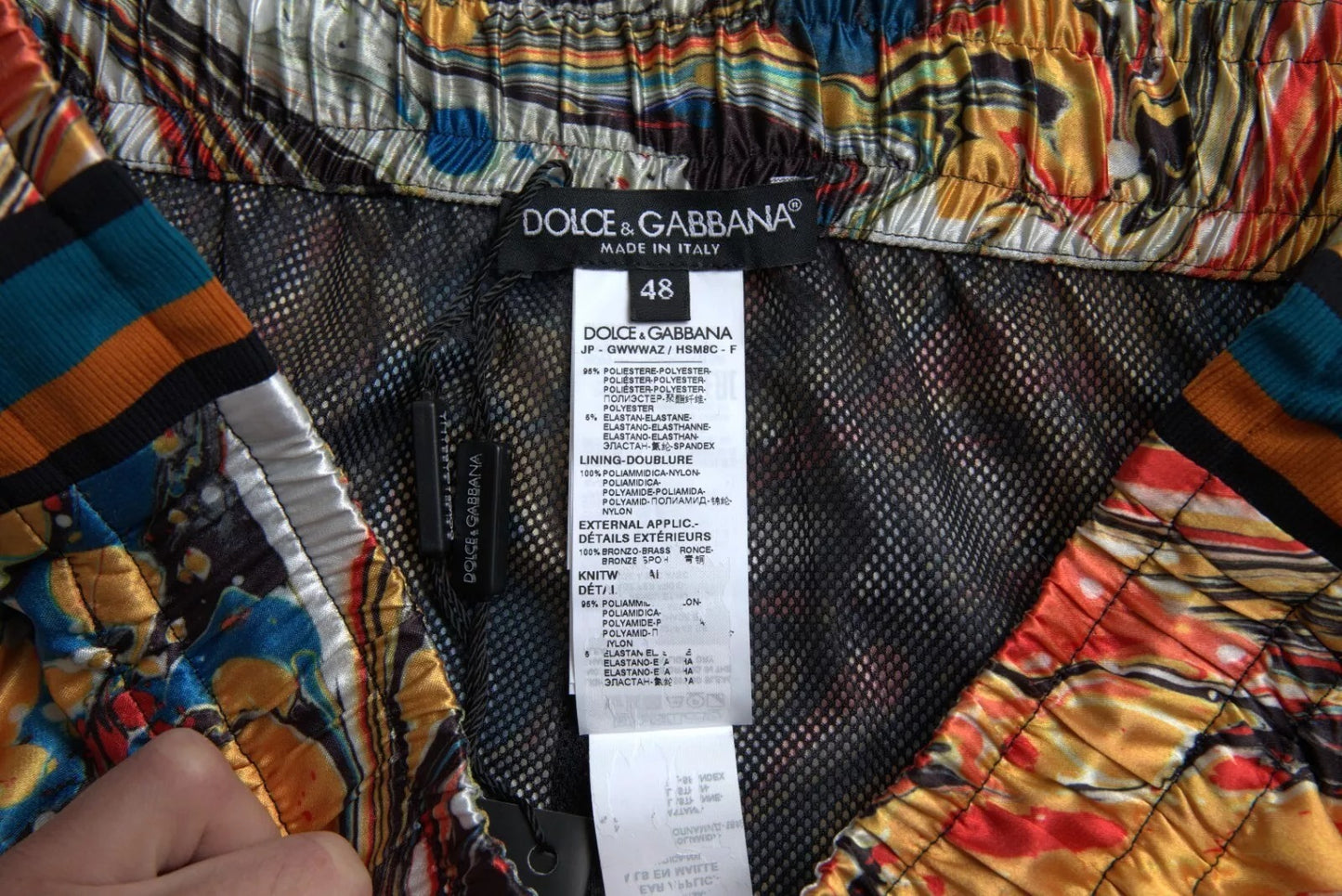 Dolce &amp; Gabbana – Satinhose mit mehrfarbigem Marmor-Print