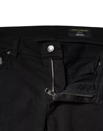 Dolce &amp; Gabbana – Schwarze, zerfetzte Skinny-Jeans mit weißem Futter