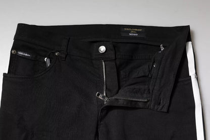 Dolce &amp; Gabbana – Schwarze, zerfetzte Skinny-Jeans mit weißem Futter