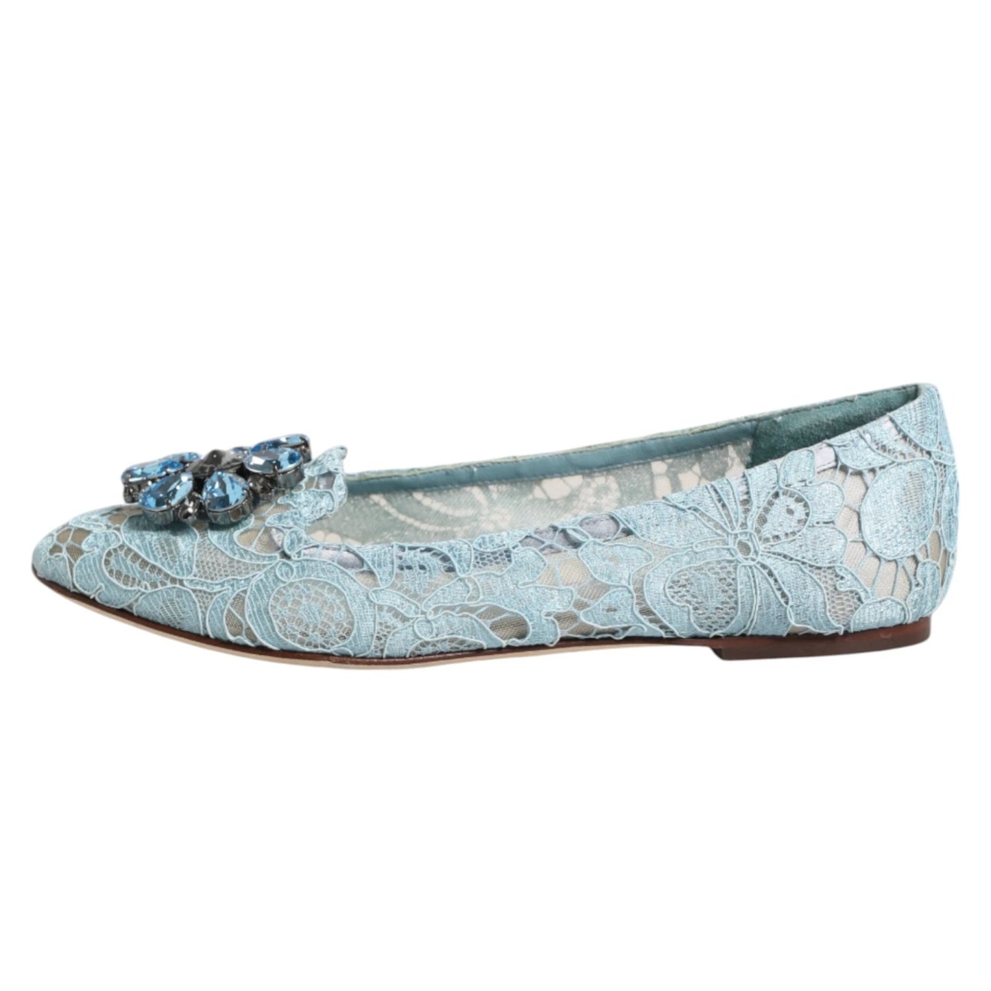 Dolce &amp; Gabbana Blaue Spitzen-Ballerinas mit Kristallen, Halbschuhe