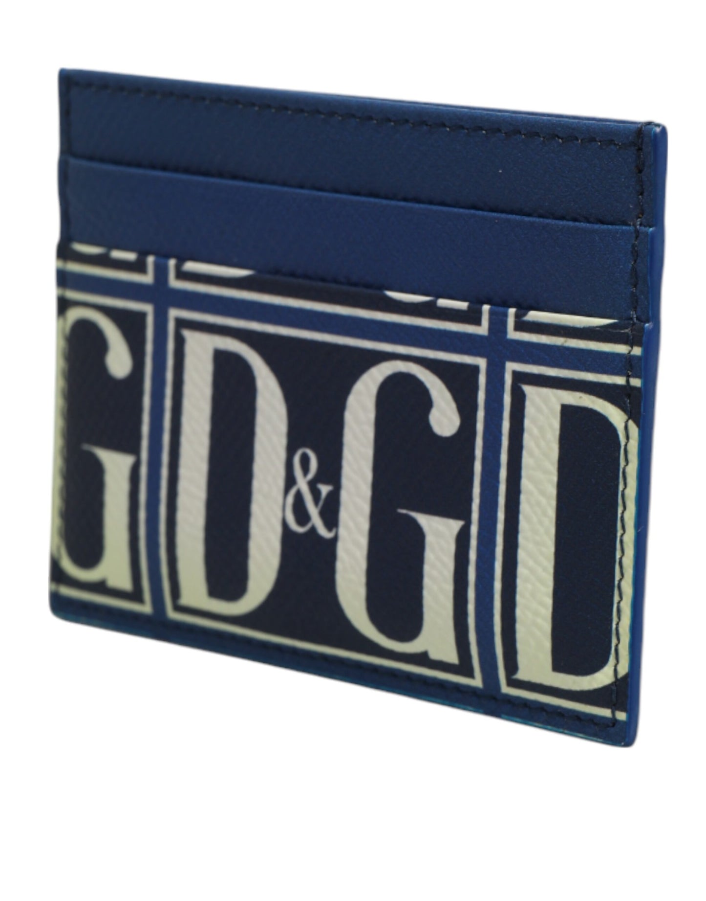 Dolce & Gabbana Blue Calf Leather DG Logo Print Monogram Card Holder Wallet