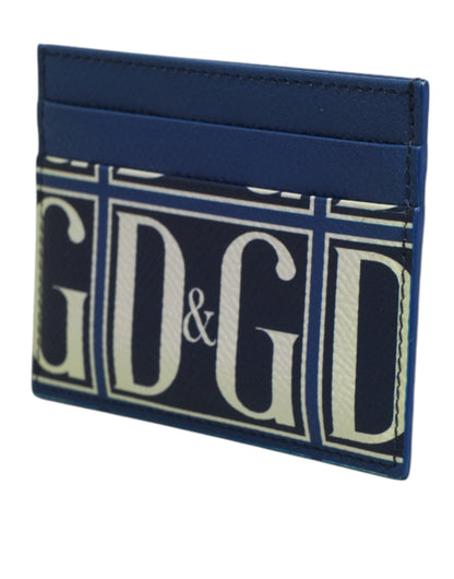 Dolce & Gabbana Blue Calf Leather DG Logo Print Monogram Card Holder Wallet