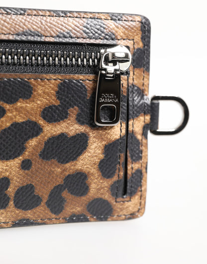 Dolce & Gabbana Leopard Print Leather Embossed Lanyard Card Holder Wallet