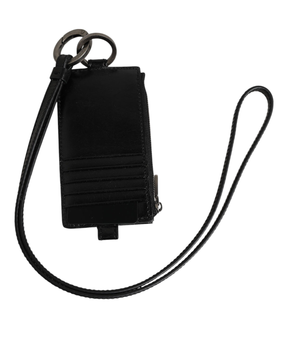 Dolce &amp; Gabbana – Kartenetui aus schwarzem Leder mit Logoprägung und Schlüsselband