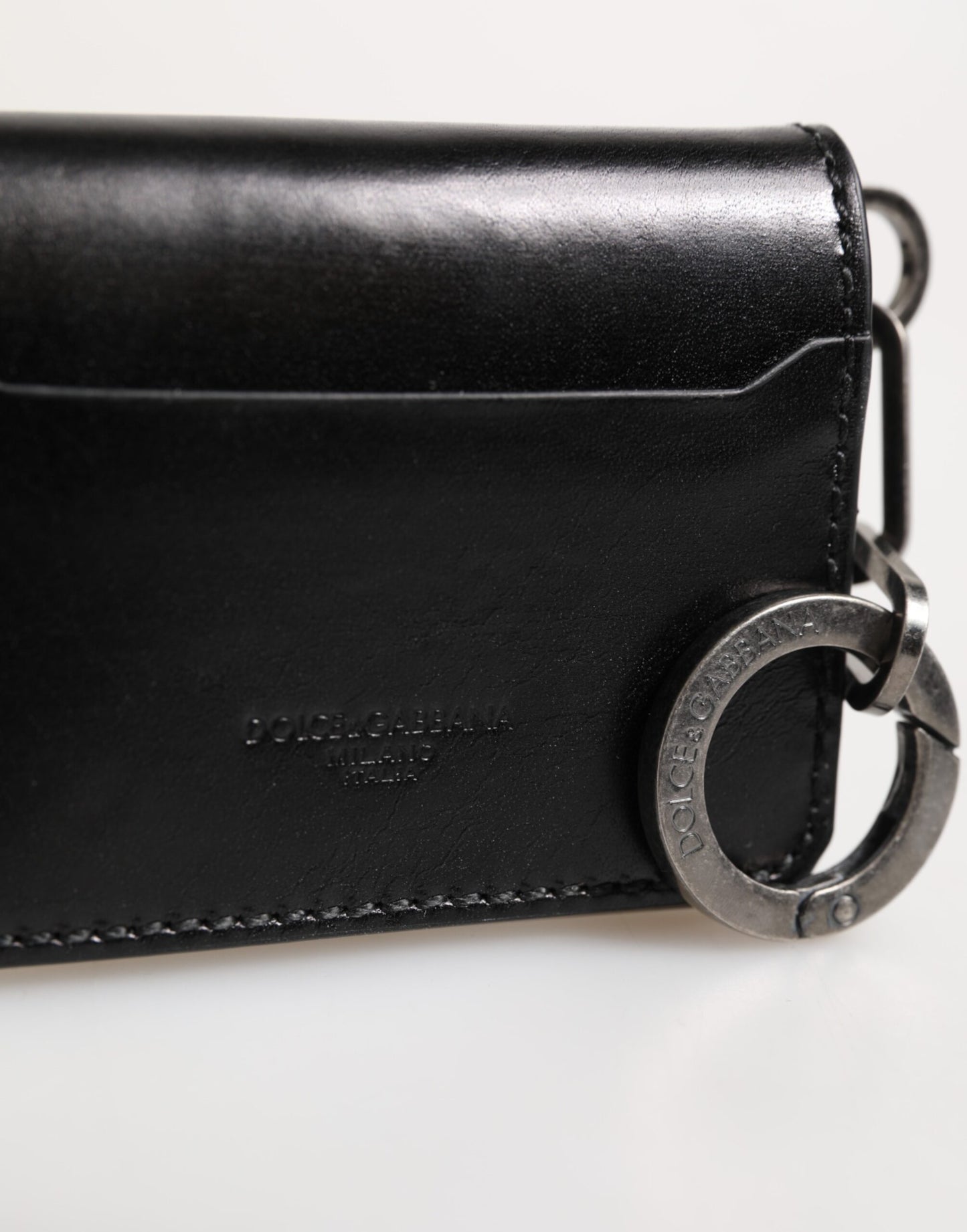 Dolce &amp; Gabbana Geldbörse – Schwarzes Leder mit Logoprägung, Schlüsselanhänger, Kartenetui