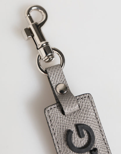 Dolce &amp; Gabbana Schlüsselanhänger aus grauem Leder mit Logo und Metallring für Herren