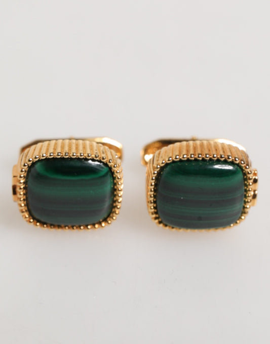 Dolce & Gabbana Gold Malachite Green Stone Square Men's Accessory Cufflink