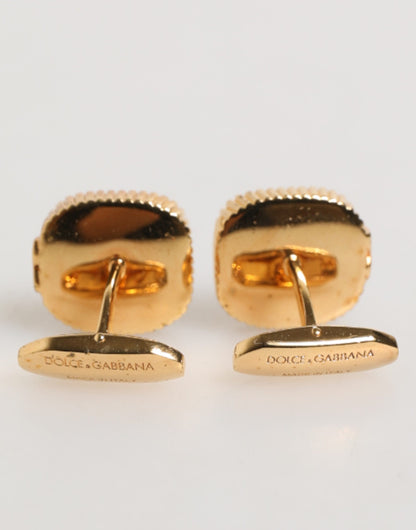 Dolce &amp; Gabbana Gold Malachit Grün Stein Quadrat Herren Accessoire Manschettenknopf