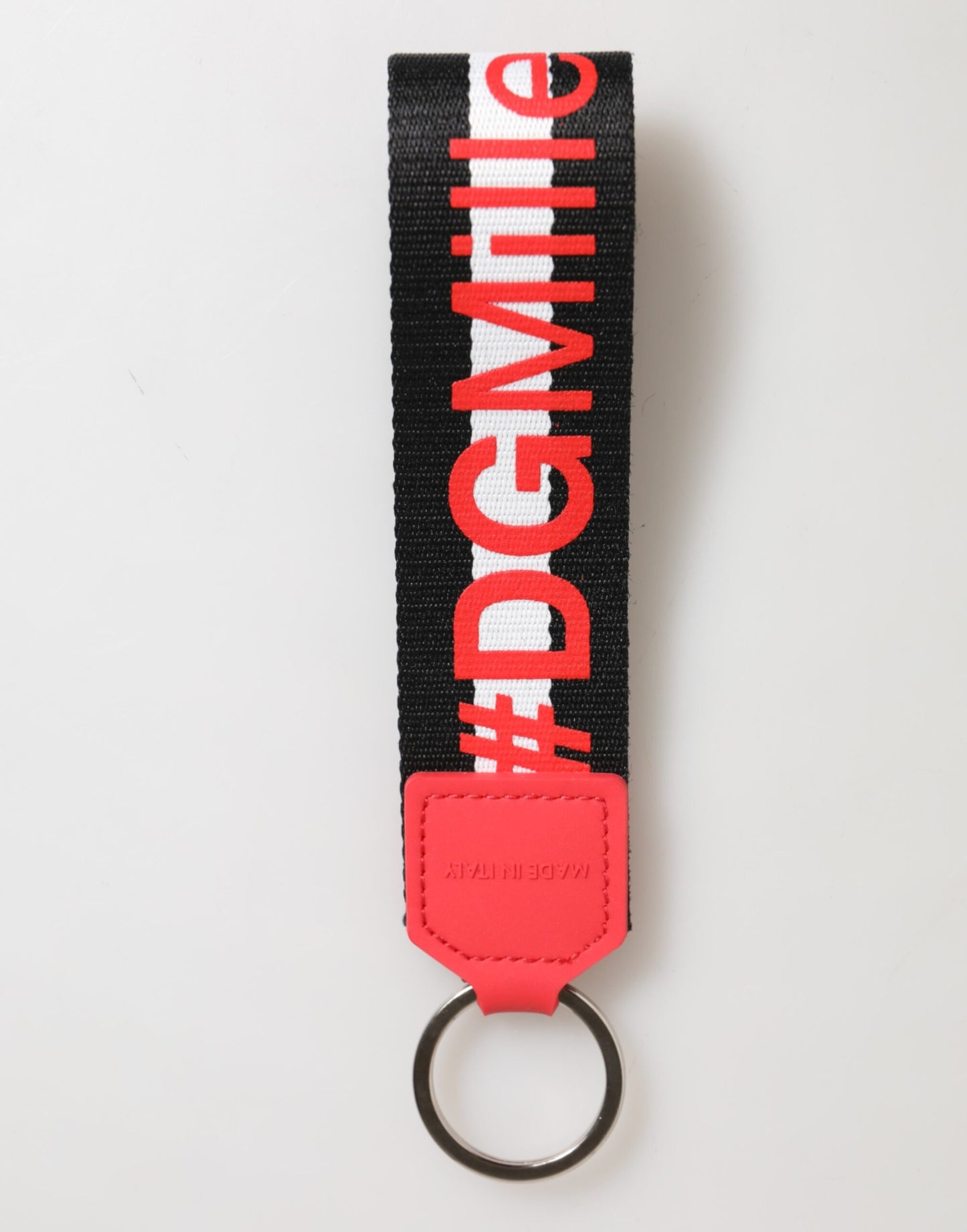 Dolce &amp; Gabbana Rot Weiß DG Logo Polyester Messing Halter Schlüsselanhänger Schlüsselring