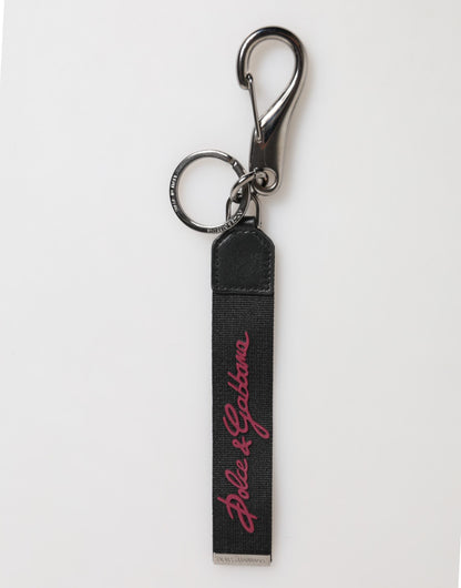 Dolce &amp; Gabbana Schwarz Burgund Polyester DG Logo Männer Schlüsselanhänger Schlüsselanhänger