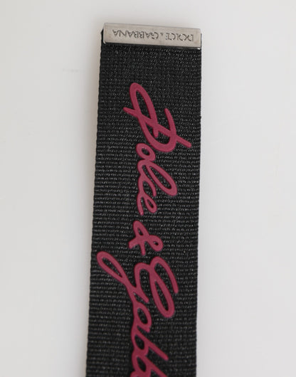 Dolce &amp; Gabbana Schwarz Burgund Polyester DG Logo Männer Schlüsselanhänger Schlüsselanhänger