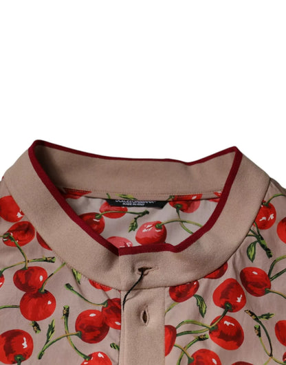 Dolce &amp; Gabbana Beige Cherry Nylon Geknöpftes Freizeithemd