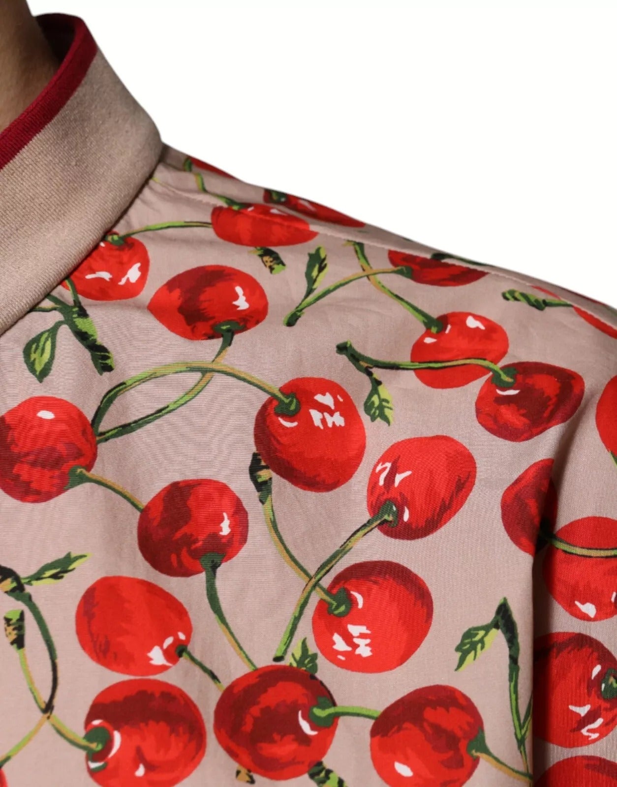 Dolce &amp; Gabbana Beige Cherry Nylon Geknöpftes Freizeithemd