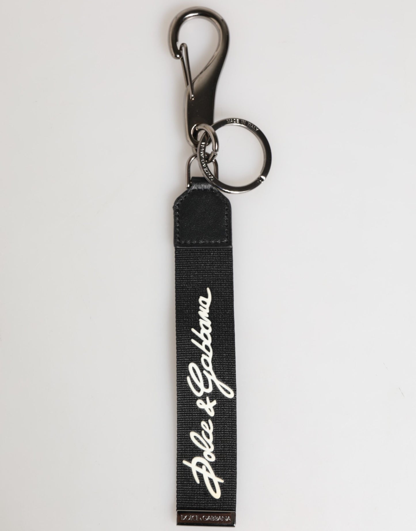 Dolce &amp; Gabbana Schwarz Weiß Polyester DG Logo Silber Männer Schlüsselanhänger Schlüsselanhänger
