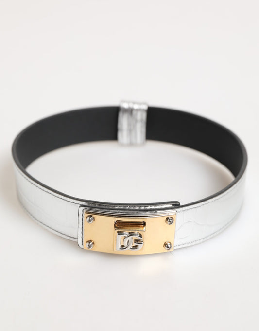 Dolce &amp; Gabbana Halsband aus strukturiertem Leder in Silber und Gold