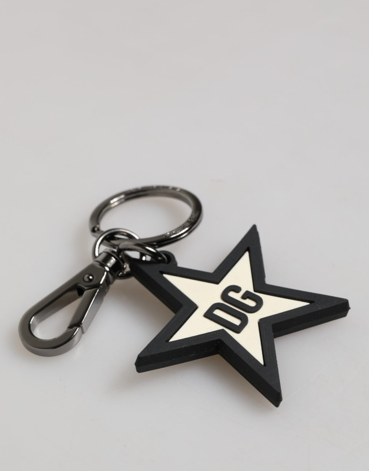 Dolce &amp; Gabbana Weiß Schwarz DG Logo Stern Gummi Herren Schlüsselanhänger