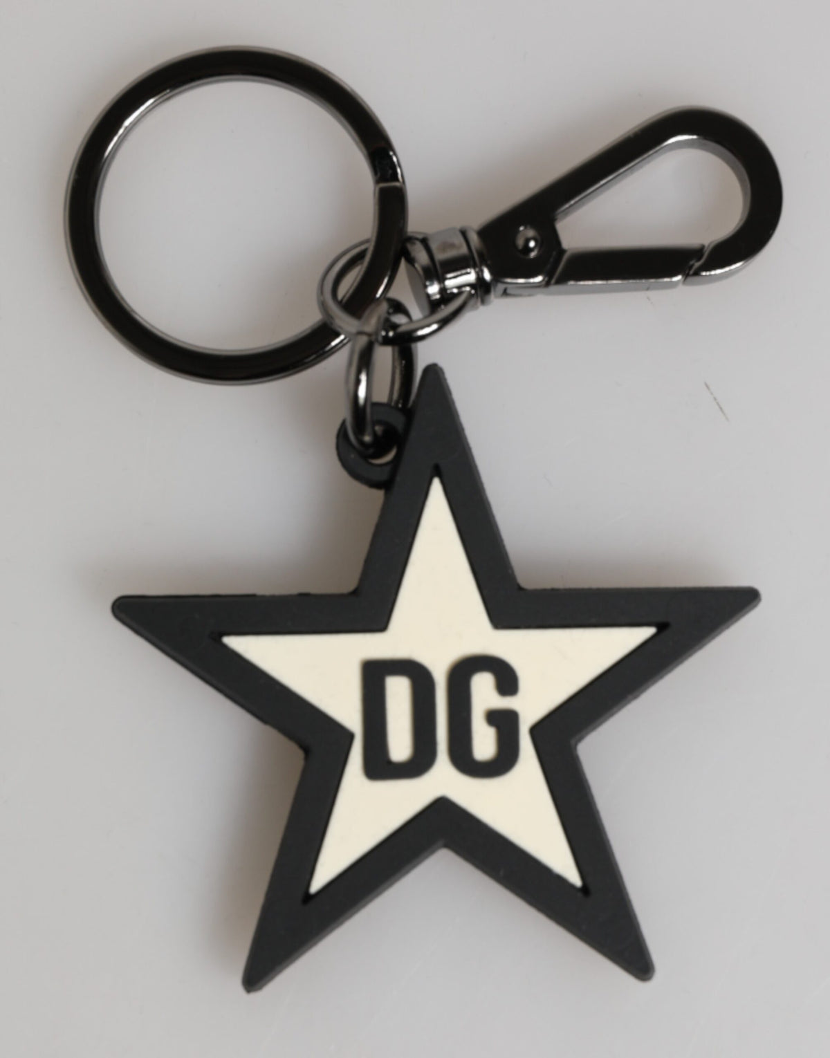 Dolce &amp; Gabbana Weiß Schwarz DG Logo Stern Gummi Herren Schlüsselanhänger