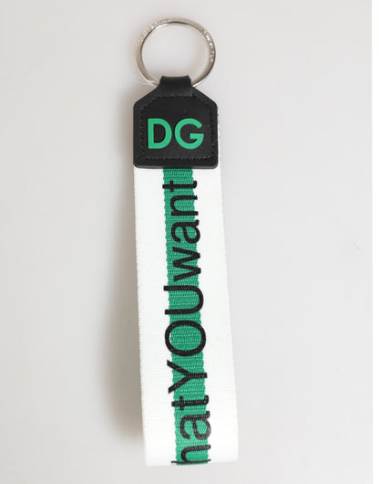 Dolce &amp; Gabbana Schlüsselanhänger mit grünem Logo aus Polyester und silbernem Messing