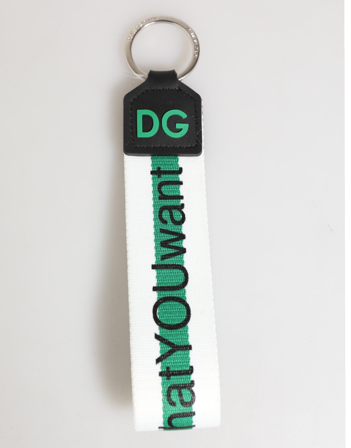 Dolce &amp; Gabbana Schlüsselanhänger mit grünem Logo aus Polyester und silbernem Messing