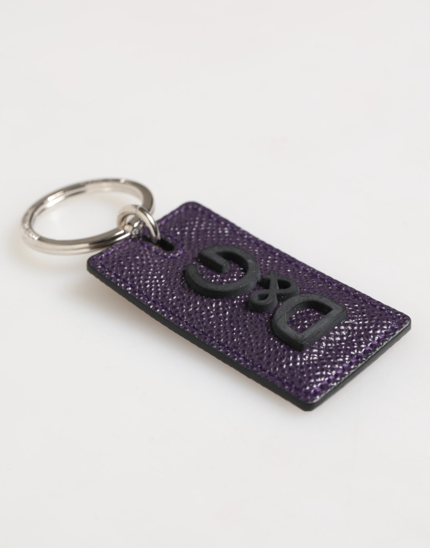Dolce &amp; Gabbana Violett Leder Logo Metall Ring Männer Schlüsselanhänger Schlüsselanhänger