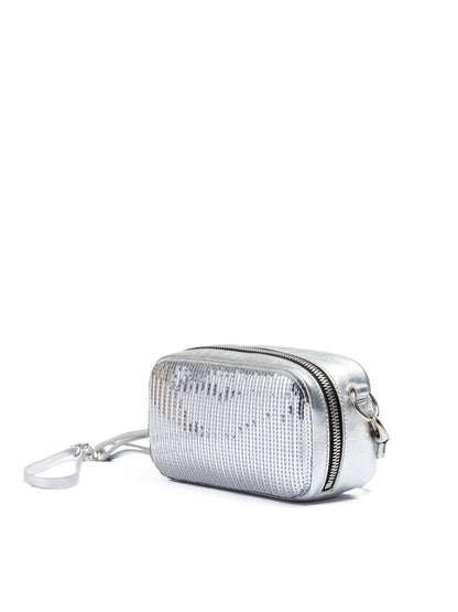 Dsquared² Clutch aus silbernen Pailletten und Leder