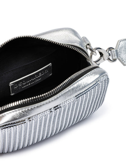 Dsquared² Clutch aus silbernen Pailletten und Leder