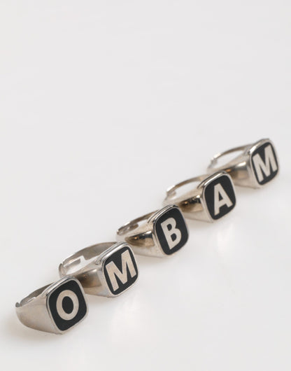 Dolce &amp; Gabbana – Silberfarbenes Messing-Schriftzug-Set, 5-teilig, verstellbarer Ring