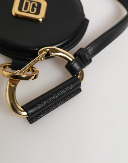 Dolce &amp; Gabbana – Schwarzes rundes Leder-Geldbörse mit DG-Logo und Schlüsselband