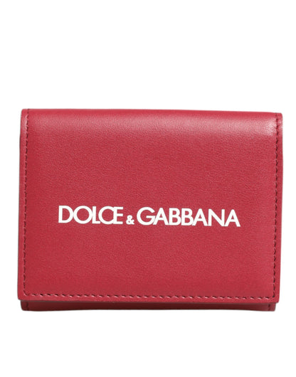 Dolce & Gabbana Red Leather Bold Logo Print Trifold Men Card Holder Wallet