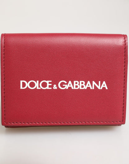 Dolce & Gabbana Red Leather Bold Logo Print Trifold Men Card Holder Wallet