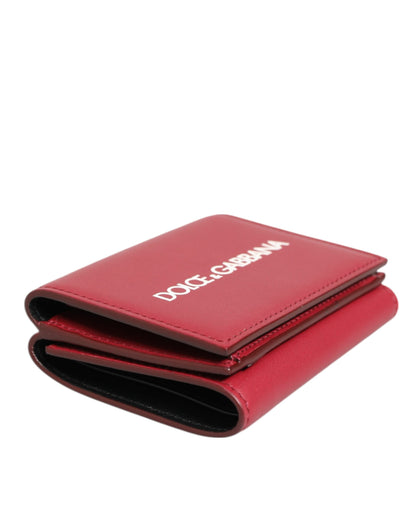 Dolce & Gabbana Red Leather Bold Logo Print Trifold Men Card Holder Wallet