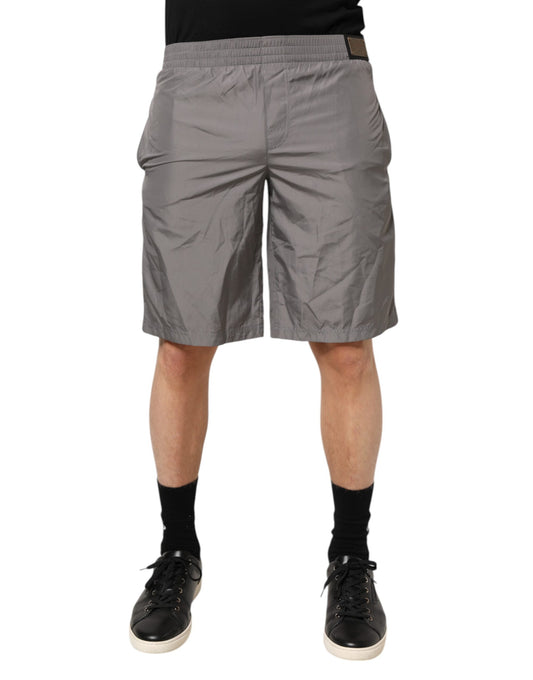 Dolce &amp; Gabbana Hellgraue Nylon-Shorts mit elastischer Taille