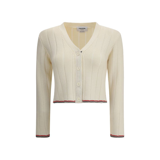 Thom Browne Cardigan aus cremefarbenem Fleece-Wollstoff