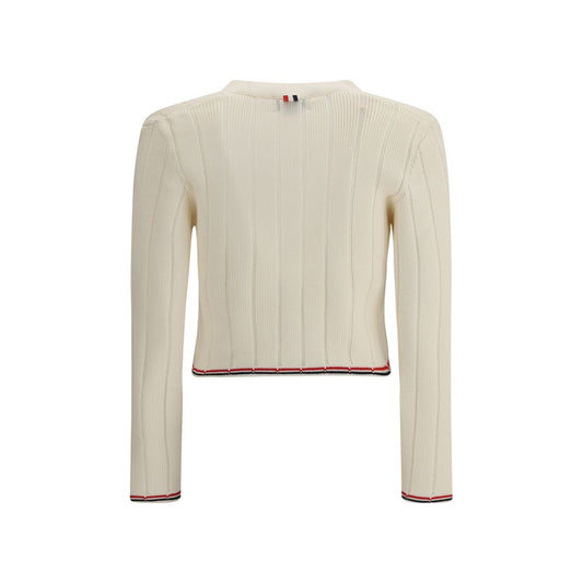 Thom Browne Cardigan aus cremefarbenem Fleece-Wollstoff