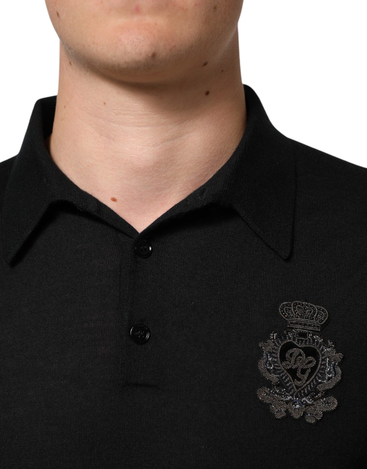 Dolce &amp; Gabbana Schwarzer Kaschmir-Polo-Herren-Langarmpullover