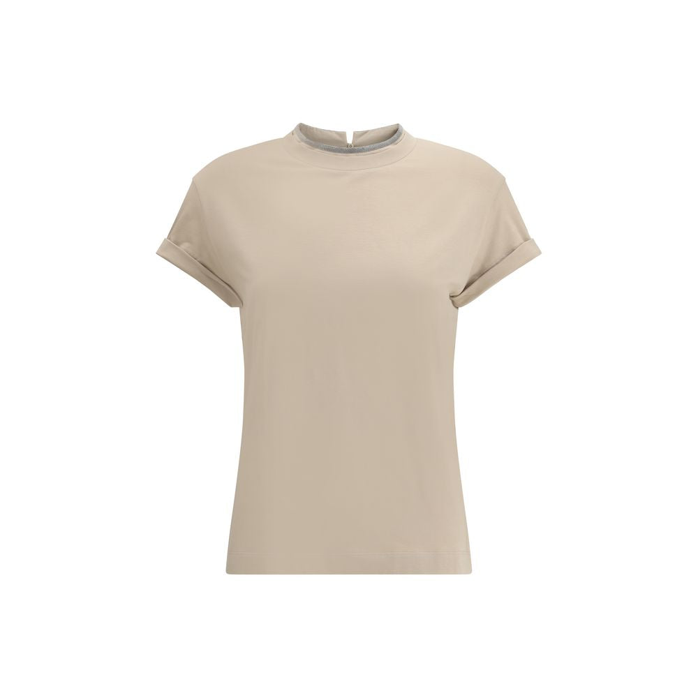 Brunello Cucinelli Beigefarbenes Elastan-T-Shirt