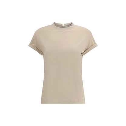 Brunello Cucinelli Beigefarbenes Elastan-T-Shirt
