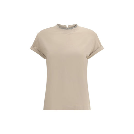Brunello Cucinelli Beigefarbenes Elastan-T-Shirt