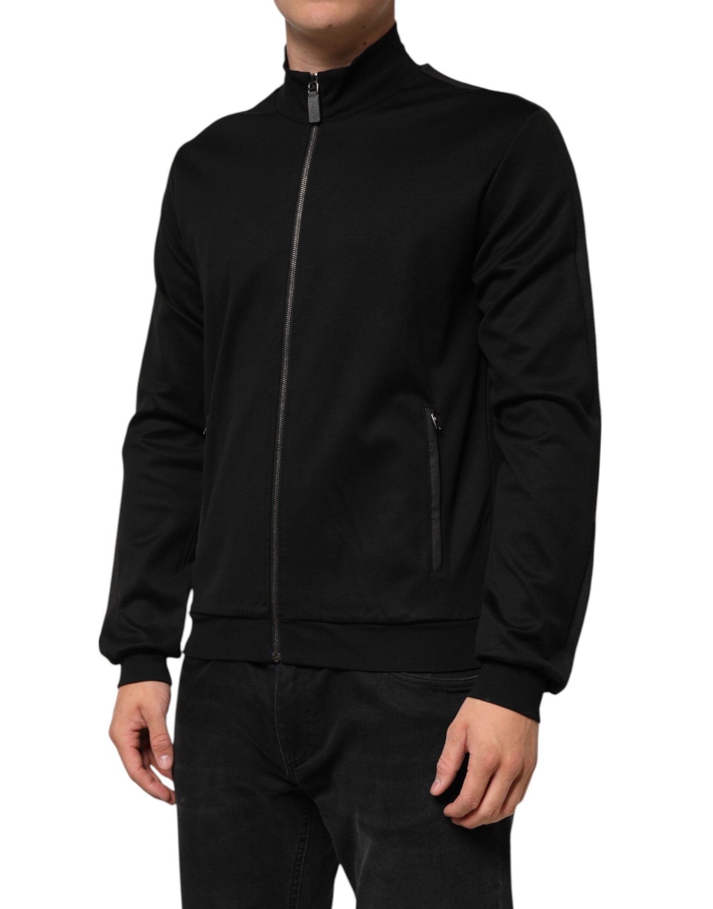 Dolce & Gabbana Black Cotton Logo Full Zip Men Bomber Jacket