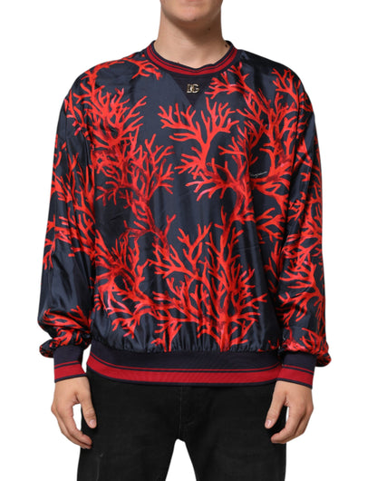Dolce &amp; Gabbana Seidenpullover mit marineblauem und rotem Korallendruck